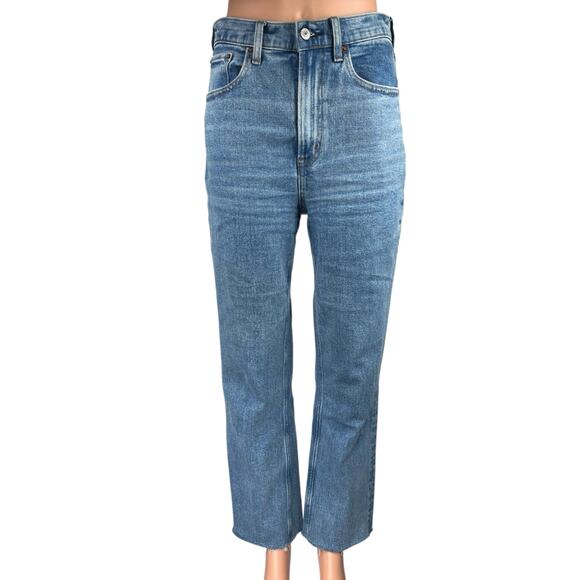 Abercrombie & Fitch Blue Ankle Straight Ultra High Rise Denim Jeans Pants Sz 26 - Picture 1 of 5